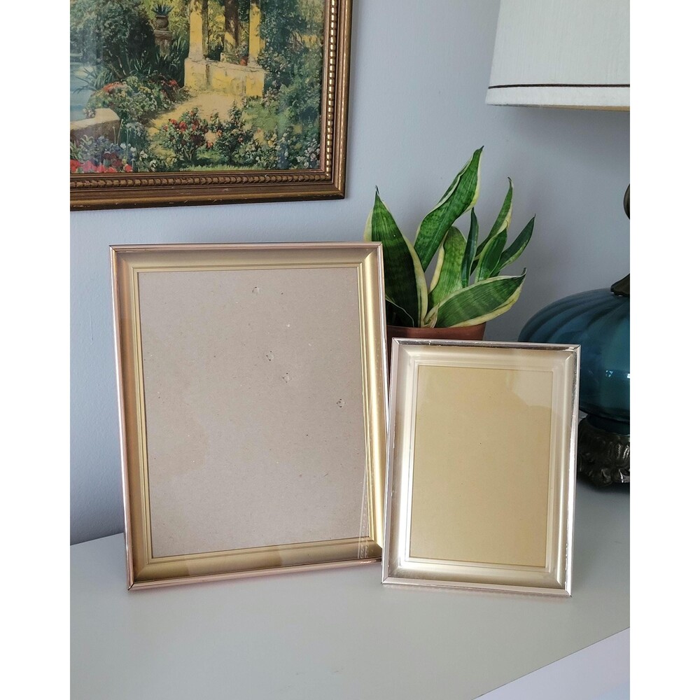 Vintage Brass Picture Frames Set, Gold Matting, Wall Tabletop Display